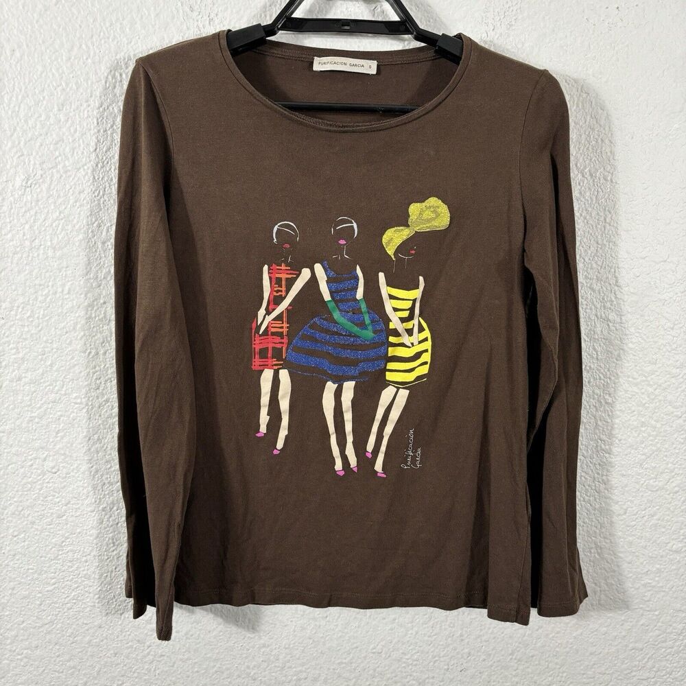 Purificacion Garcia Top Womens Size S Brown Cotton Long Sleeve T‎ Shirt